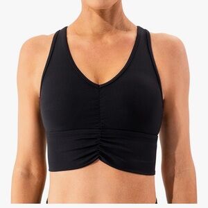 V-Neck Racerback Sports Bra - Ruched Longline Yoga Cropped Top